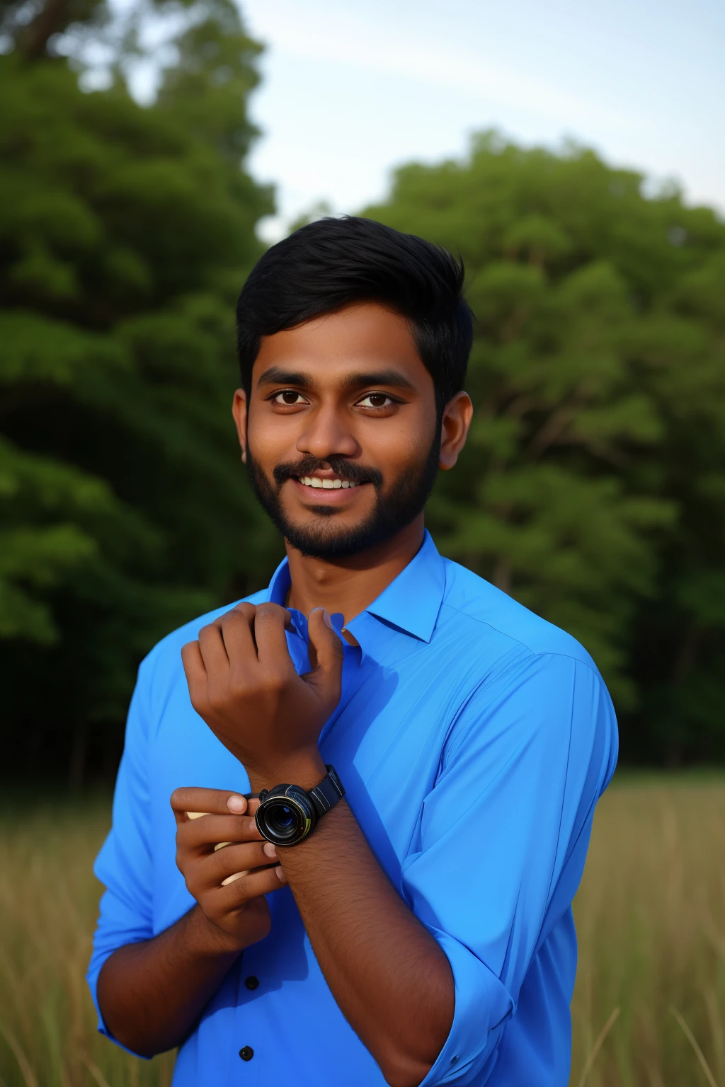 there a man that standing in a field with a toothbrush, jayison devadas, portait photo profile picture, jayison devadas style, portait image, candid picture, ayan nag, inspired by Bikash Bhattacharjee, taken with canon 8 0 d, with a beautifull smile, very accurate photo, photo taken with nikon d 7 5 0