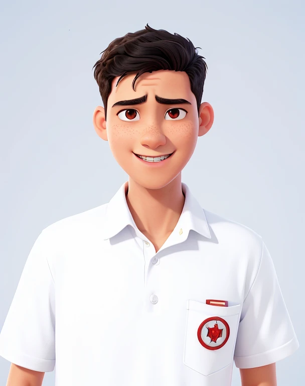 arafed boy in a white shirt with a red and white badge, full protrait, student, protrait, ramil sunga, graduation photo, official photo, headshot photo, nivanh chanthara, anton, full body photograph, mid shot portrait, mohamed chahin, taken with canon 8 0 d, john jude palencar