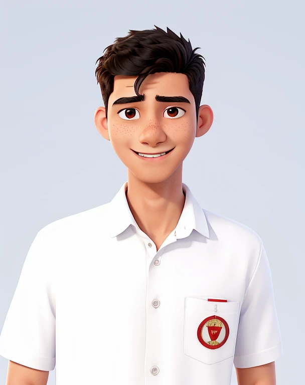 arafed boy in a white shirt with a red and white badge, full protrait, student, protrait, ramil sunga, graduation photo, official photo, headshot photo, nivanh chanthara, anton, full body photograph, mid shot portrait, mohamed chahin, taken with canon 8 0 d, john jude palencar