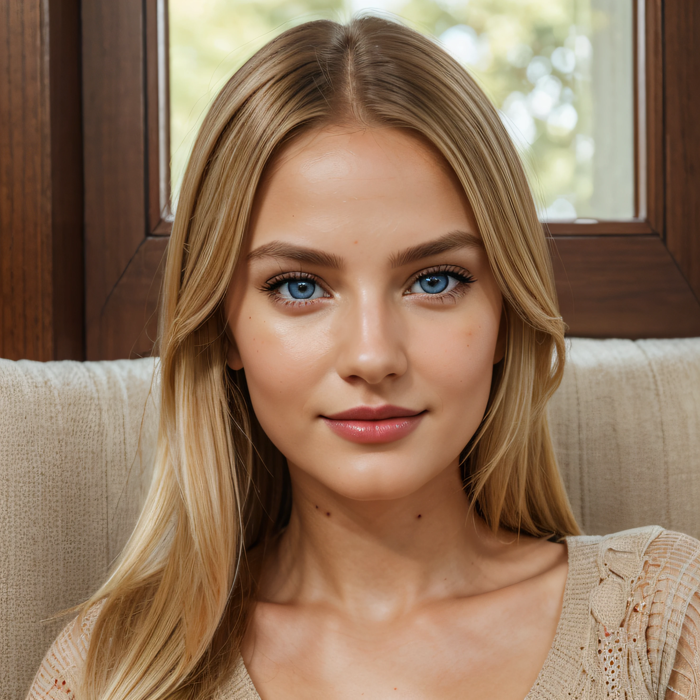Intricate face details, super detailed realistic face skin, add face pores,symetric eyes, Fit blonde, perfect body, AIbeka, cherry lipstick, 64k, full body, sitting, crossed legs, top-quality, hightquality, Extreme Detail Photography, Eye for extreme detail, masterpiece, extreme face details, 16k, 8k, 4K, HD, UHD, a beautiful woman, posing for a picture, looking happy casual, blonde Blue Eyes Aibeka, full body view, red cheeks, gull body photo for instagram post