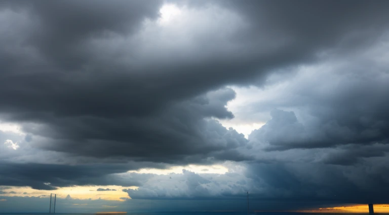 When the sky gets dark, take shelter from the rain:
Describe the sky getting dark and the wind and clouds changing