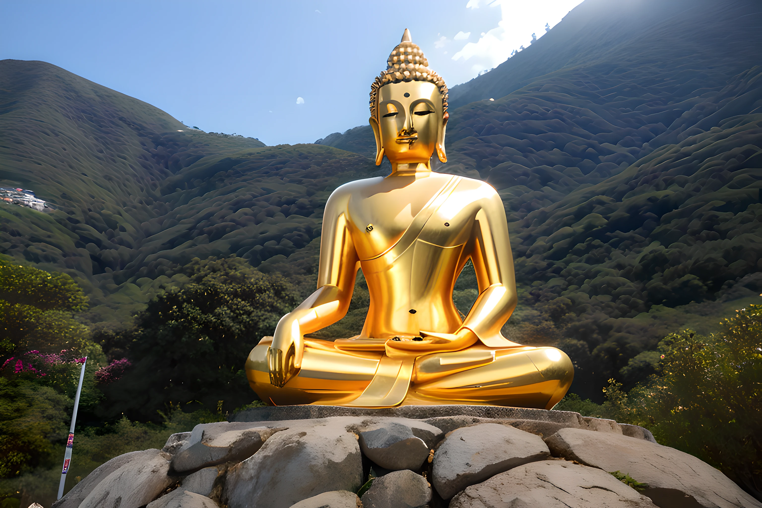 The golden Buddha statue on the top of the mountain was toppled