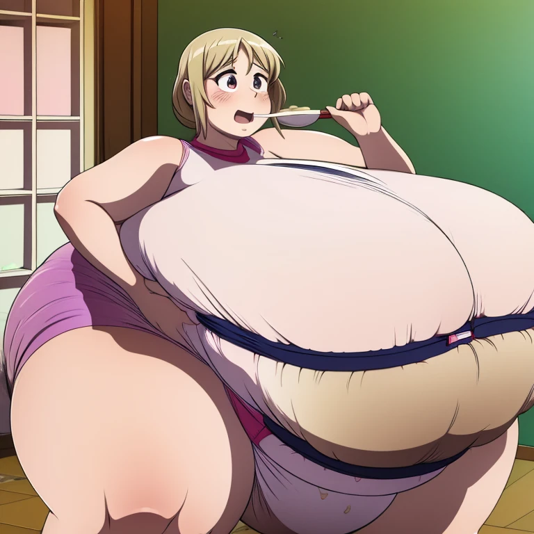 Anime woman Enormous huge bloated expanding diaper mess, huge pregnant belly, huge breast, moaning pleasure