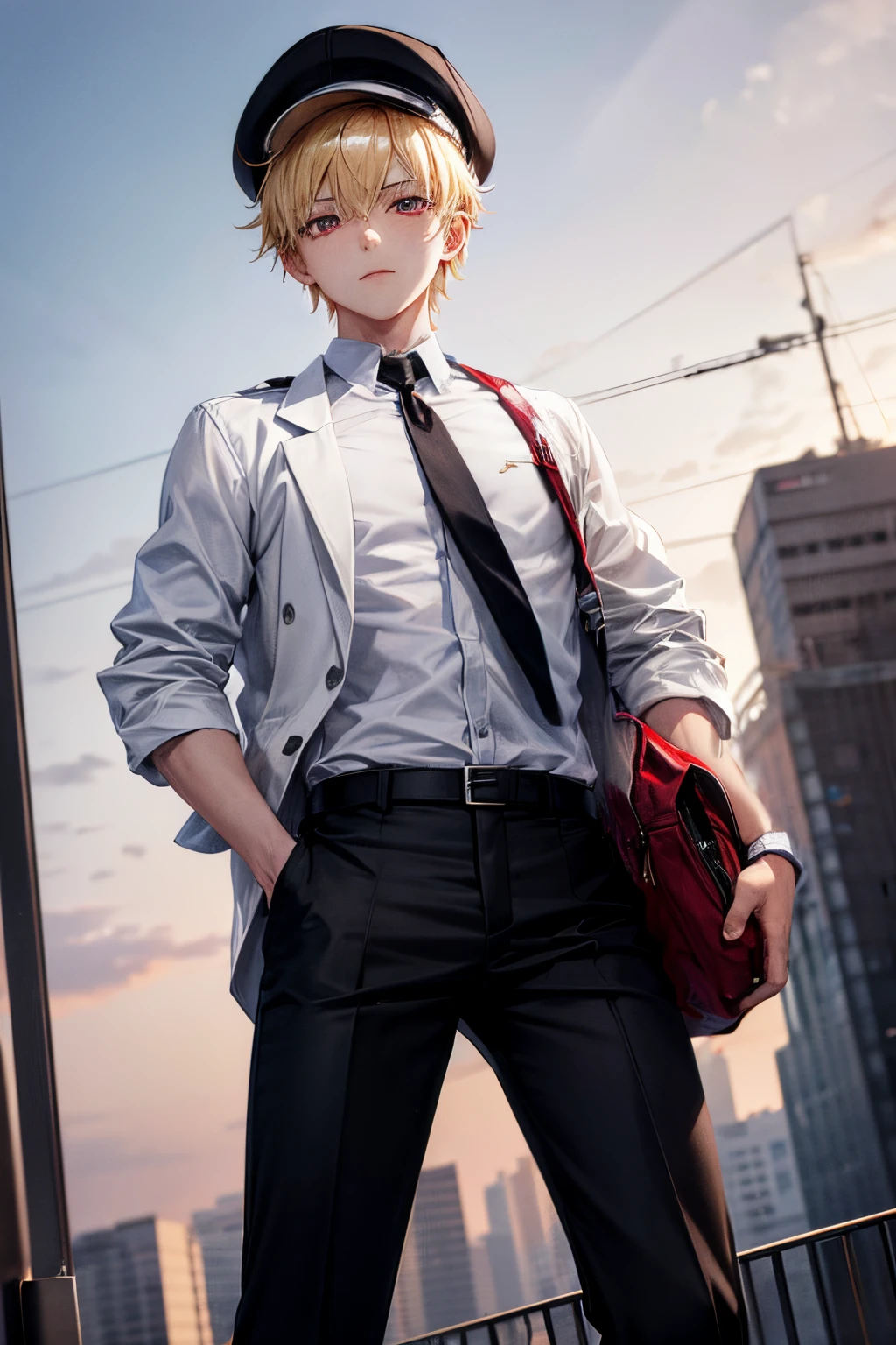 1boy, blonde hair, red eyes