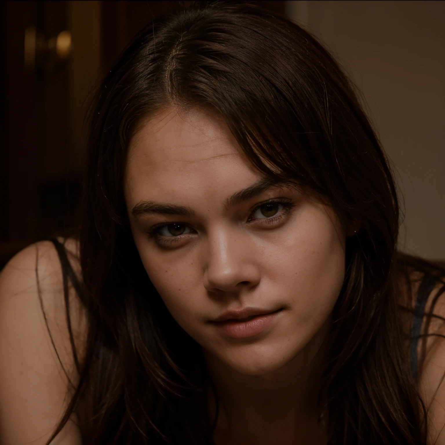 nude, lying on bed, (slave collar:2.0), realistic dull skin texture, viewed from above, legs open, (tied up:1.9), (handcuffed:1.6), (large breasts:2.0), arlwnter woman, Ariel Winter, (cum on face:3.0), (suffocating:2.5), (skinny:1.5), (choked:2.0)