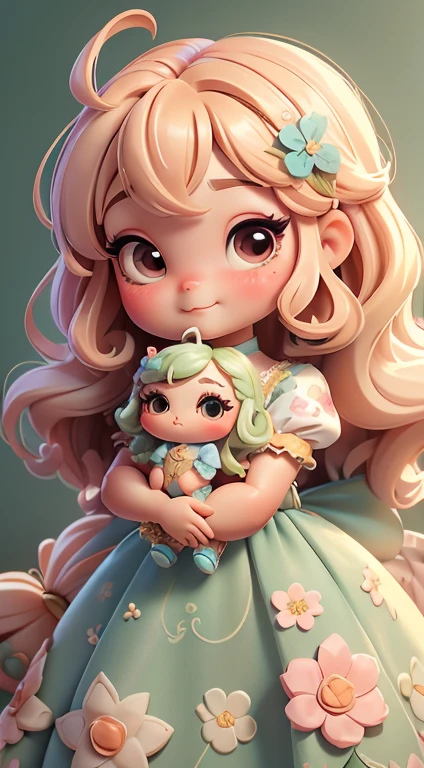 Create a series of fairy-themed loli chibi style dolls, Each features tons of detail and 8K resolution. All dolls should follow the same solid color background pattern and be complete within the image, Mostlando O (full bodyesbian, including penas: 1.5)

Fairy dolls: Call her Bella. She must have light hair、Earthy short hair。. Your eyes should be big and bright, long eyelashes and rosy cheeks. Long wings, Open and bright. Bella must wear a delicate long dress, Printed details and flared maxi skirt. floral details. Don't forget the details, Colorful details and charming décor, Bonito Advanced Certificate, Texture and detail of hair, Rupas, Cute accessories for each doll, Make them more cute and charming.