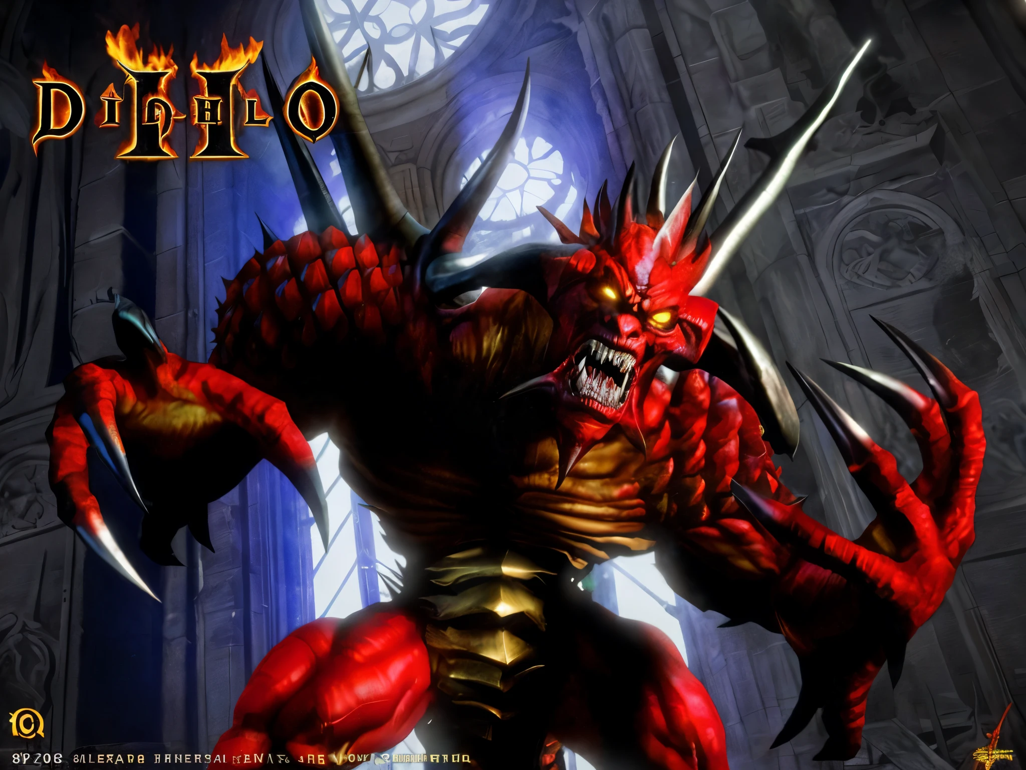 (diablo the lord demon of the hell), (diablo), (diablo 2), (ruler of inferno), (muscled humanoid demon), (diablo concept art), (loadscreen), (hd wallpaper), (diablo digital concept art), (blazing inferno), (king of hell), (best quality:1.5), (ultra-detailed:1.5), (realistic:1.5), (HDR1.5), (UHD1.5), (studio lighting), (extreme detail description), (professional), (vivid colors), (portraits), (concept artists), (intense red color palette), (dramatic lighting), (smoke and fire effects), (ominous atmosphere), (detailed spikes all over demons body), (powerful and imposing stance), (fiery, glowing eyes), (sharp giant bullish horns), (sinister aura), (dark and haunting background), (epic and grandiose composition), (demonic minionurious battle scene), (scales all over the demon body), (dark and oppressive tones)