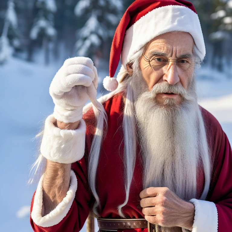An elder with a long beard and white hair, with a serene face wrinkles, looking producing, body older weak, skinny bones hairy, body naked, his shirt was open to reveal his stomach wrinkles older hairy weak and chest, arms legs neck hands feet skinny old and weak, Santa Claus hat, gloves, open coat boots, red white briefs, shy and blushed, Lying in the snow,snow lily,Closed eyes,master-piece,4K images,beste-Qualit