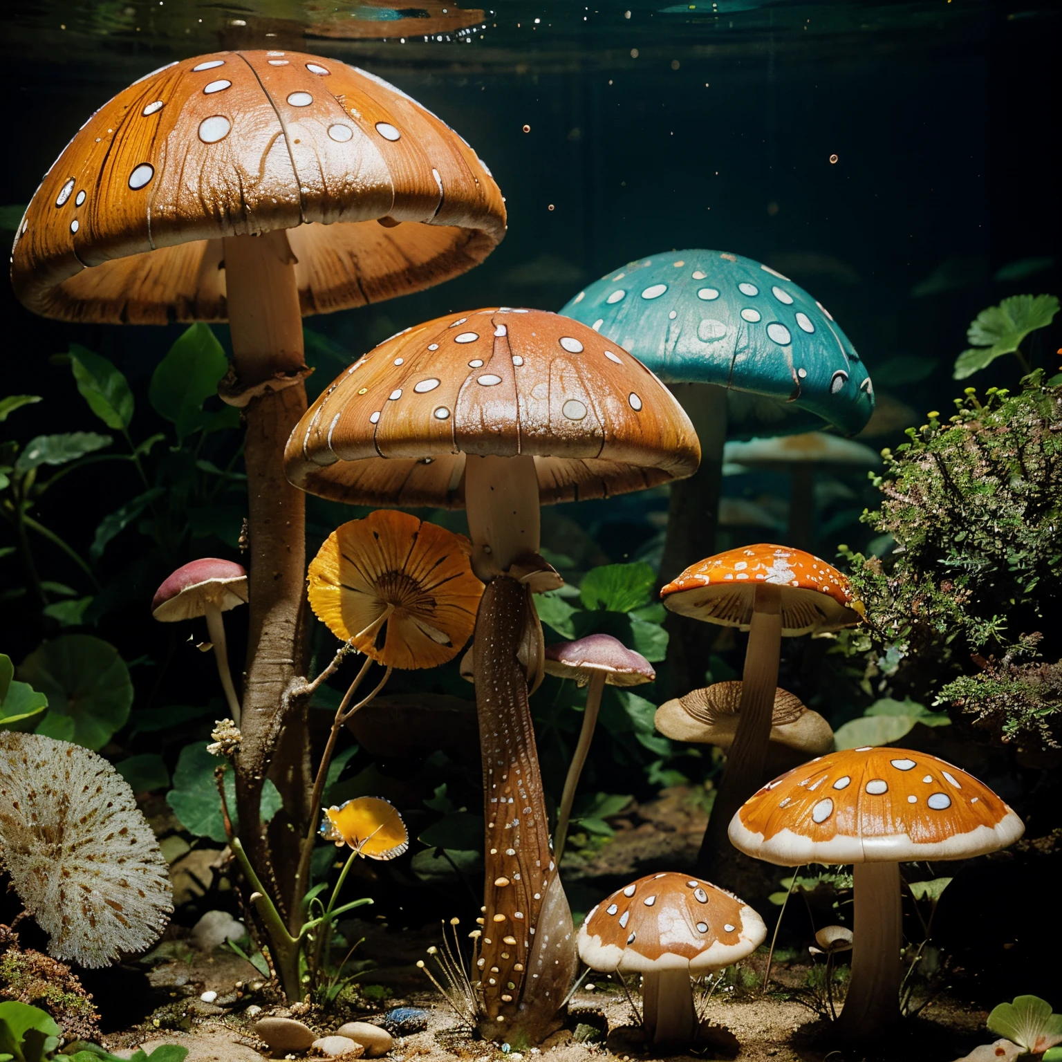 A Fish with psychedelic mushrooms growing on it