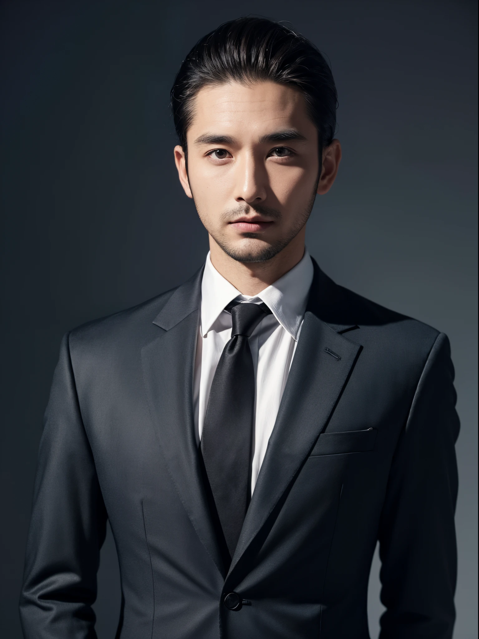 male, 30 years old, slick back, suit, chinese town, half body photo