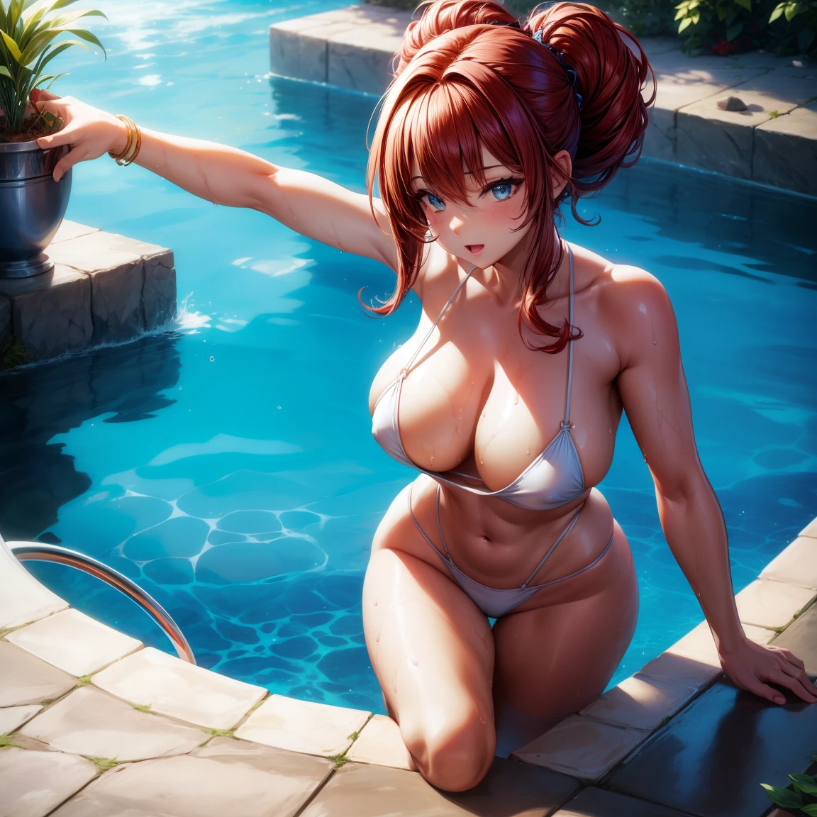 （8K ，hyper-detailing，A masterpiece of hyper-realistic photography，natural，Perfect artwork，Perfect female body），Two cute busty girls），Crystal clear swimming pool，swim ring，Water slides，Cute water doll，Virtual Showcase，Red similar hairstyle，Cute red boy，Cool，larger lines，slovenly，stretch the meat，jam，The kinky  exposed ，titmouse，Full body photo