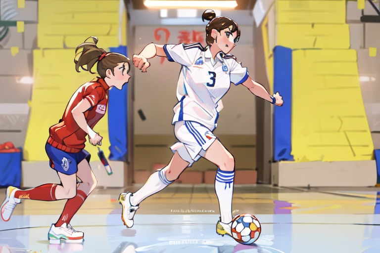 there are two women playing soccer in a gym with a ball, simona sbaffi the captain, indoor shot, indoor, laura sava, sanja stikovic, elena masci, svetlana tigai, magdalena radziej, mina petrovic, ๐น๏ธ ๐ ๐ซ ๐ค ๐ฌ, caroline gariba, cover shot, marta syrko