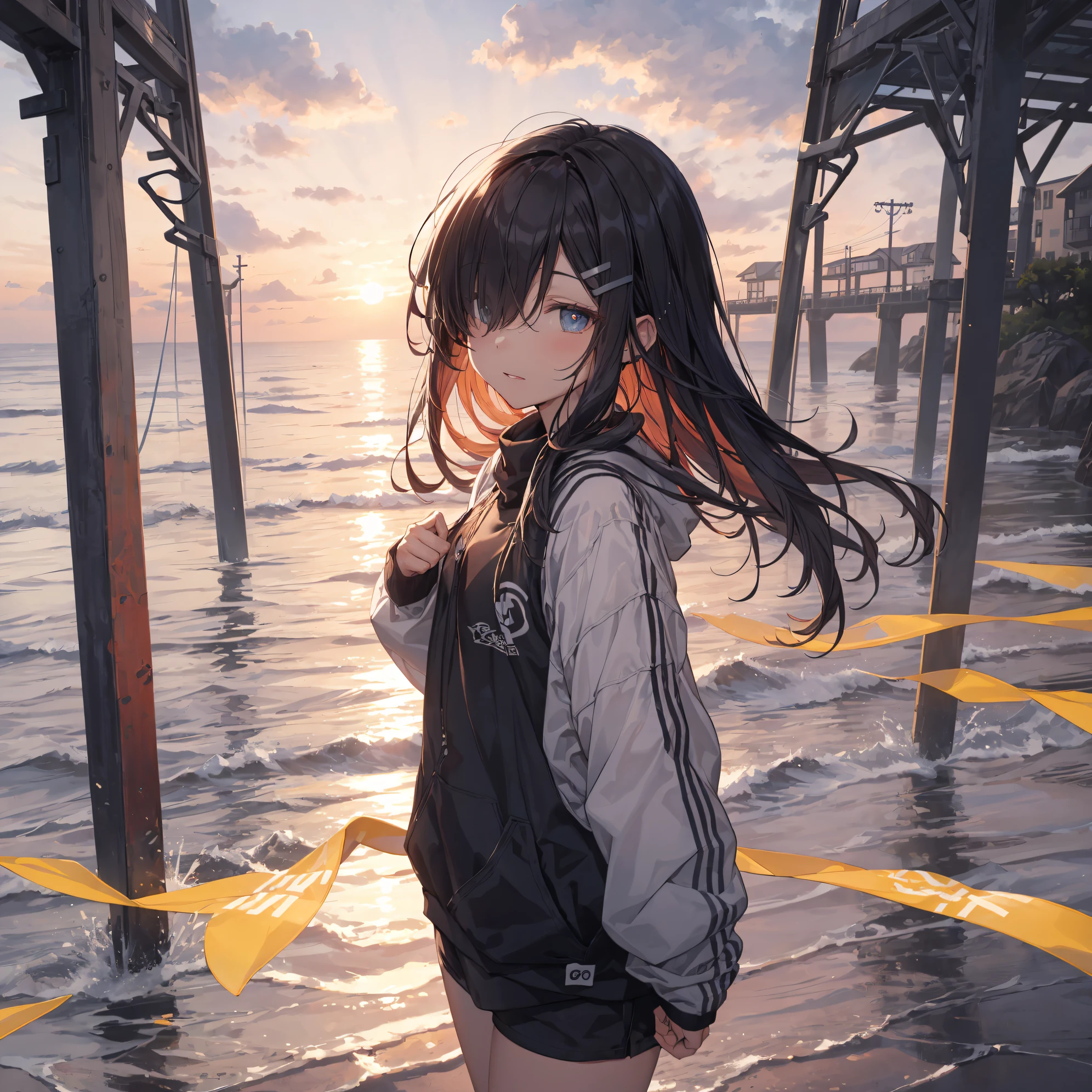 of the highest quality, anime moe art style,Best Anime 8K Konachan Wallpapers,Pixiv Contest Winner,Perfect Anatomy, BREAK,(Draw a picture of a girl in a swimsuit walking on the beach.),BREAK, 1girl is a beautiful girl with poor luck.,(Solo,Lori,child,14years:1.3),a junior high school student,Full limbs, complete fingers,  short silver hair, Forehead, (Hair over one eye:1.4),Small breasts, Small butt, Beautiful detailed eyes, well-proportioned student,groin, Wet, Shiny skin, Cowboy Shot, hair clips, Swimsuit, Parted lips,wavy mouth smile,in beach.BREAK,Ultra-detailed,High resolution,super detailed skin, 
Best lighting by professional AI,Illustration,