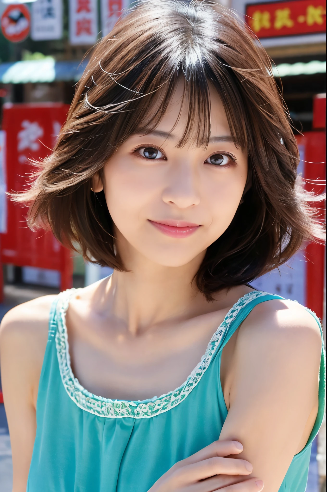 (High reality photograph, high resolusion, detailed face, detailed eyes) Skinny Japanese lady, 40 years old, cute face, skinny figure, various hair style, various dress, various background, alone in a photo