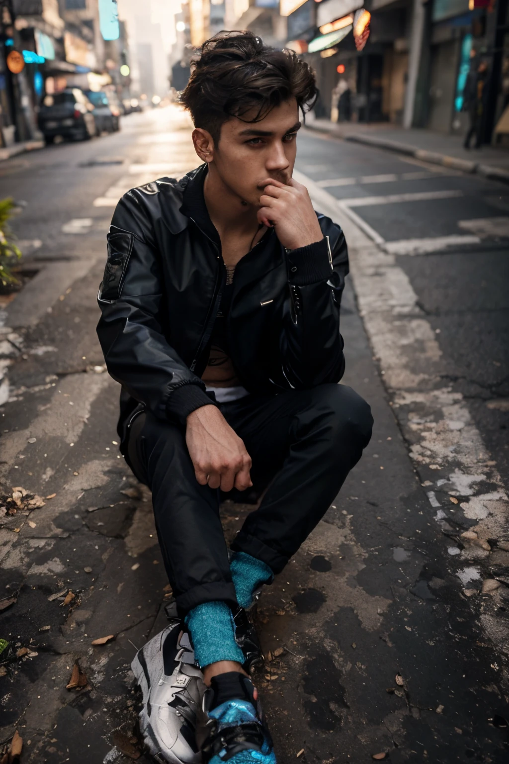 Change background cyberpunk stylish jacket handsome boy,realic face 8k,ultra realistic