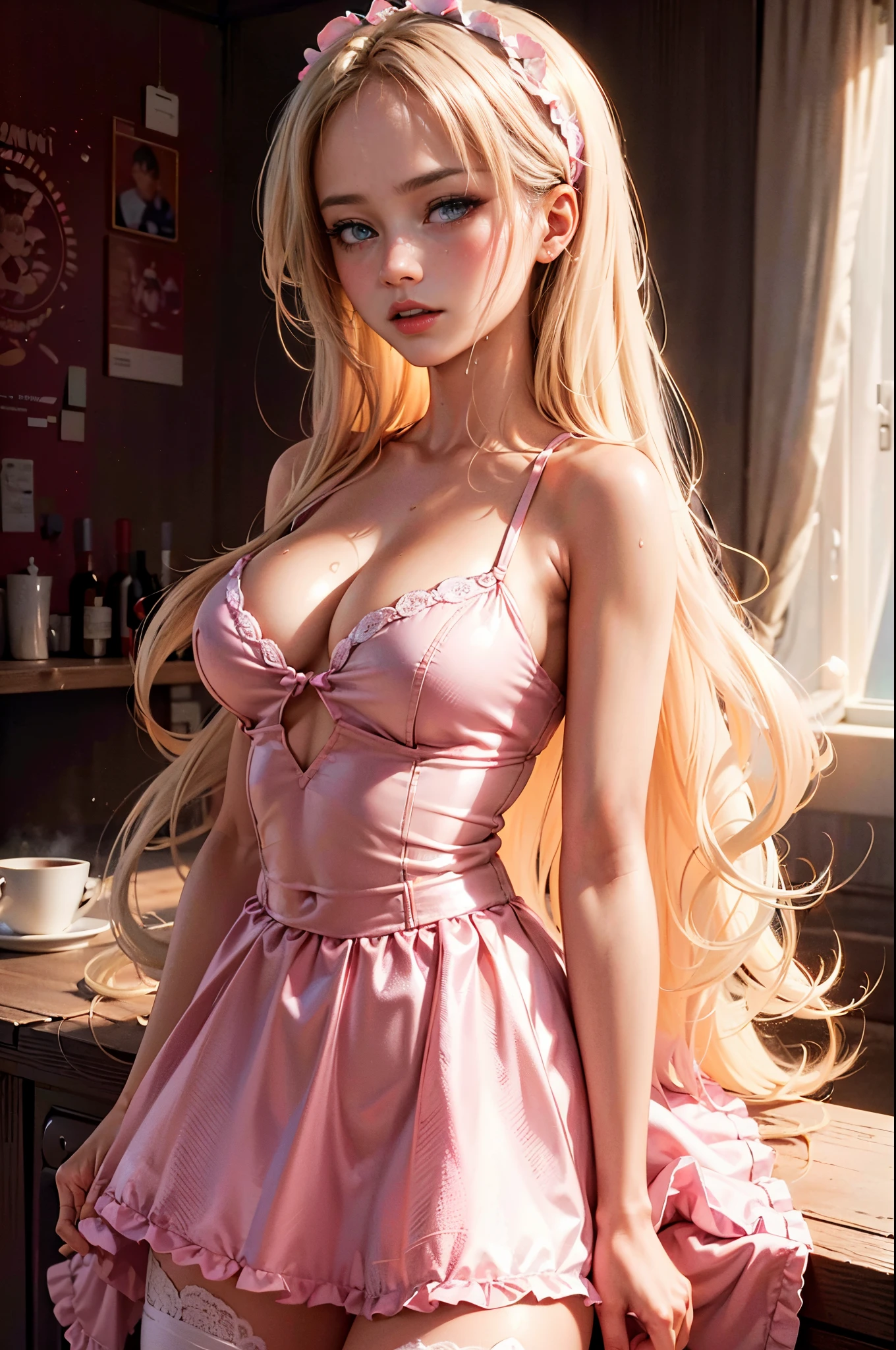 1girl,solo, sexy barbie wear pink doll lingerie blonde long hair, sfw, masterpiece, best quality:1.2),(8k,highres,RAW photo,realistic,photo-realistic:1.3),(detailed skin texture,detailed cloth texture,beautiful detailed face:1.25),professional lighting,photon mapping,beautiful soft light,radiosity,physically-based rendering,model shoot style, model shoot style, (extremely detailed CG unity 8k wallpaper), full shot body photo of the most beautiful artwork in the world, complex 3d render ultra detailed, looking at viewer, 18 yo, wet hair, real human skin, vibrant details, hyperrealistic, beautiful, octane render, 8k, best quality, masterpiece, an extremely delicate and beautiful, extremely detailed ,CG ,unity ,wallpaper, (realistic, photo-realistic:1.37),Amazing, finely detail, masterpiece,best quality,official art, extremely detailed CG unity 8k wallpaper ,extreme detailed eyes, (perfect face), shiny skin, colorful, highest detailed, vibrant colors, ultra high res, (high contrast), intricate