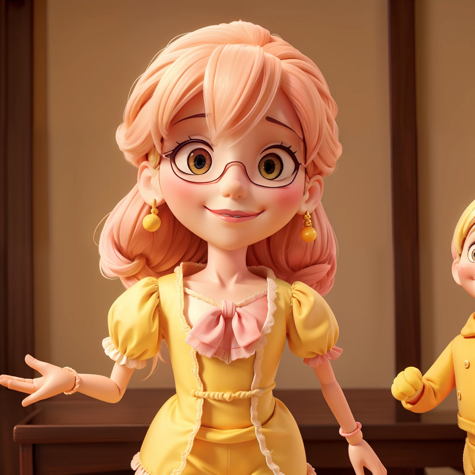 Marionette in shades of mango yellow and pink
