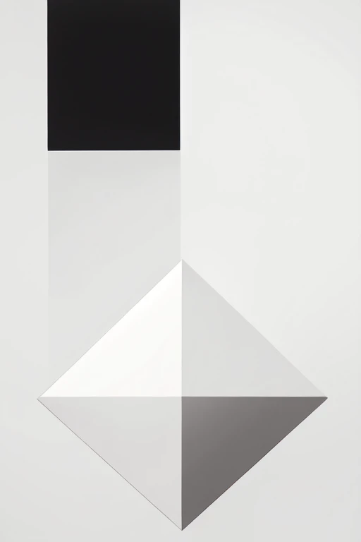 A minimalist art piece featuring simple geometric shapes in a balanced composition. The artwork should include a large circle, a square, and a triangle, with a harmonious use of negative space. The color palette is restricted to black, white, and shades of gray, emphasizing simplicity and elegance. The background is plain white to highlight the shapes.