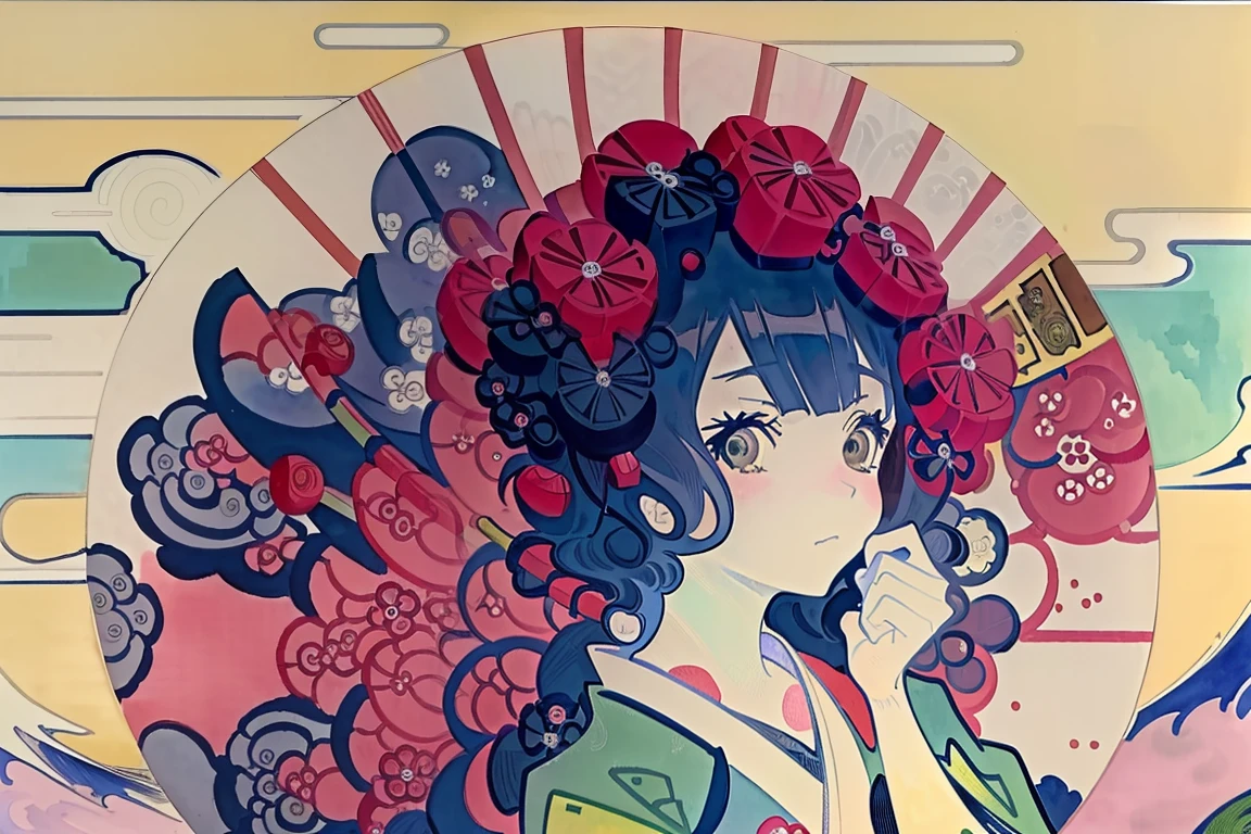 Spring has sprung, and it's all springy now!, lineart, watercolor, ((((by Hokusai and Alphonse Mucha))))