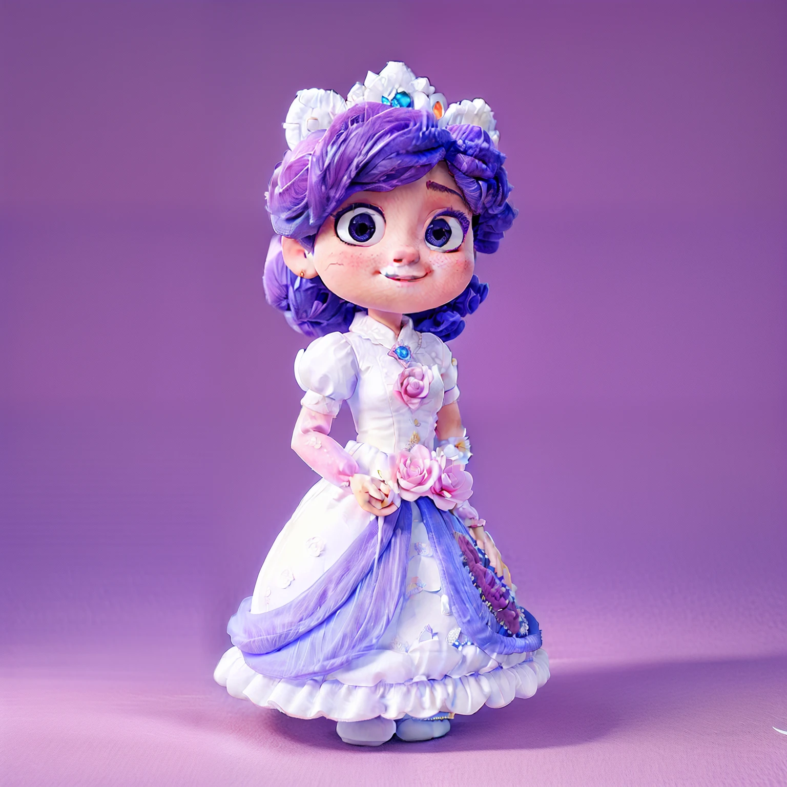 Princess in white and pink shades、Blue rose flowers