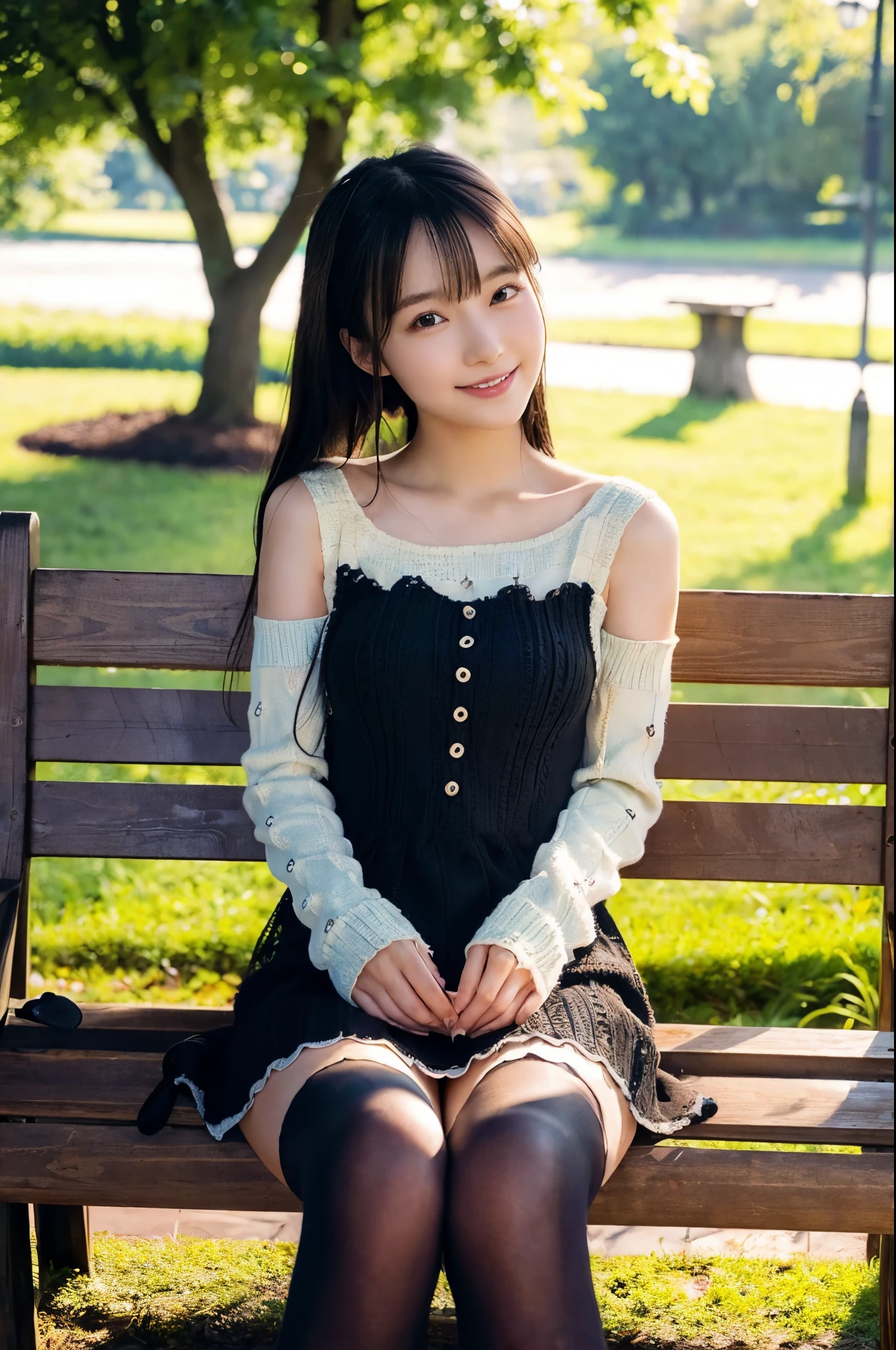 Araffe sitting on a bench in a park with a tree in the background ...