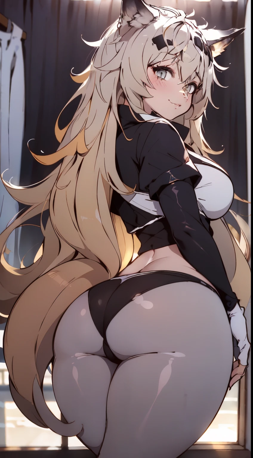 (obra-prima, mejor calidad: 1.rimer plano, (Using the same reference character, Angle focused on the buttocks), Disparo demasiado cerca de las nalgas, Un primer plano de una hembra, Piel muy blanca y delicada, cabello plateado, Cabello muy grande, leggings de gimnasio (Blanco, apretado), de Araffe, Posar sexy Usando el mismo personaje de referencia, Sesgo hacia el espectador), feeling of pleasure, fuerte pendiente, Sosteniendo la cintura, a lot of pubic hair, (NSFW)