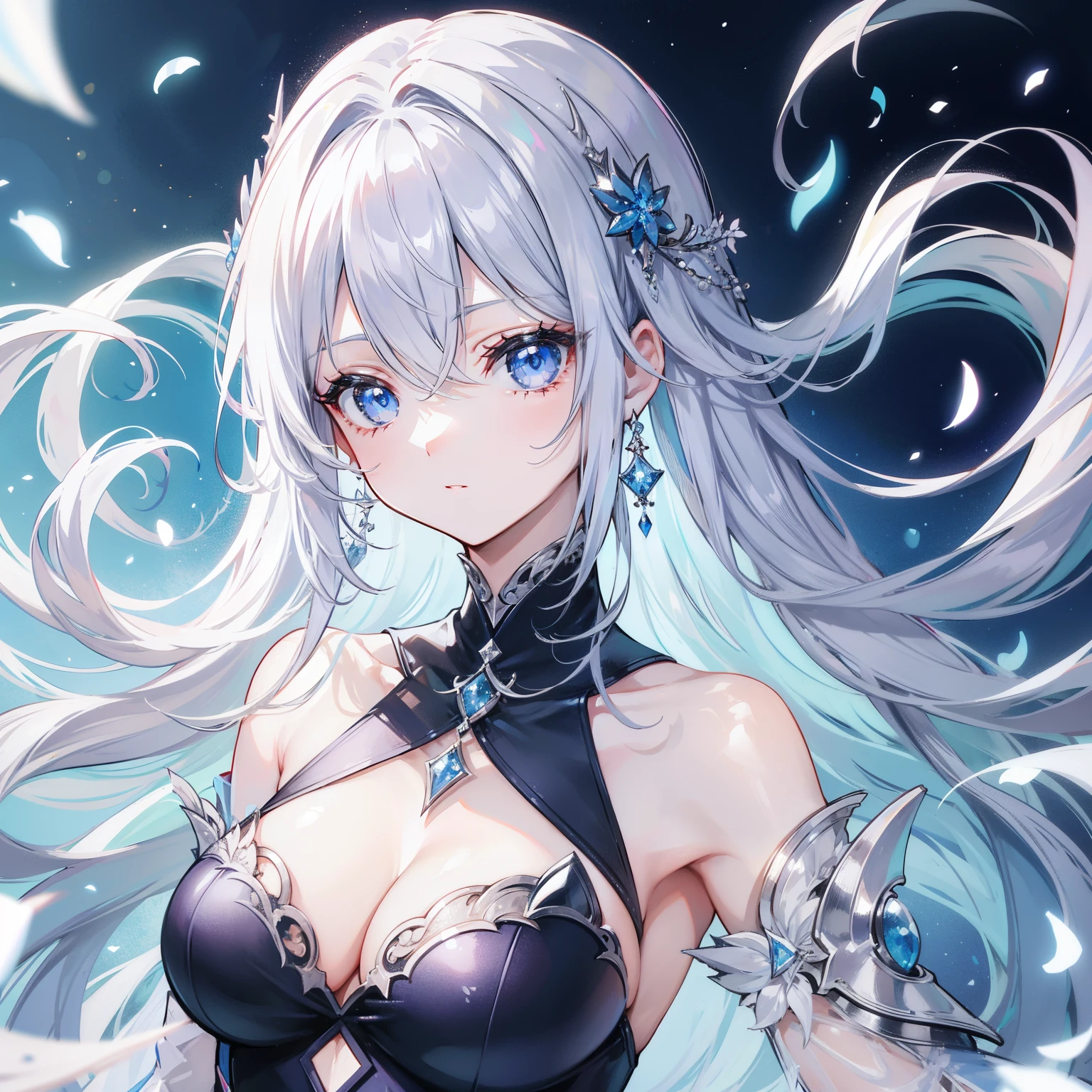 top-quality、silber hair、long、a beauty girl、Fantasia