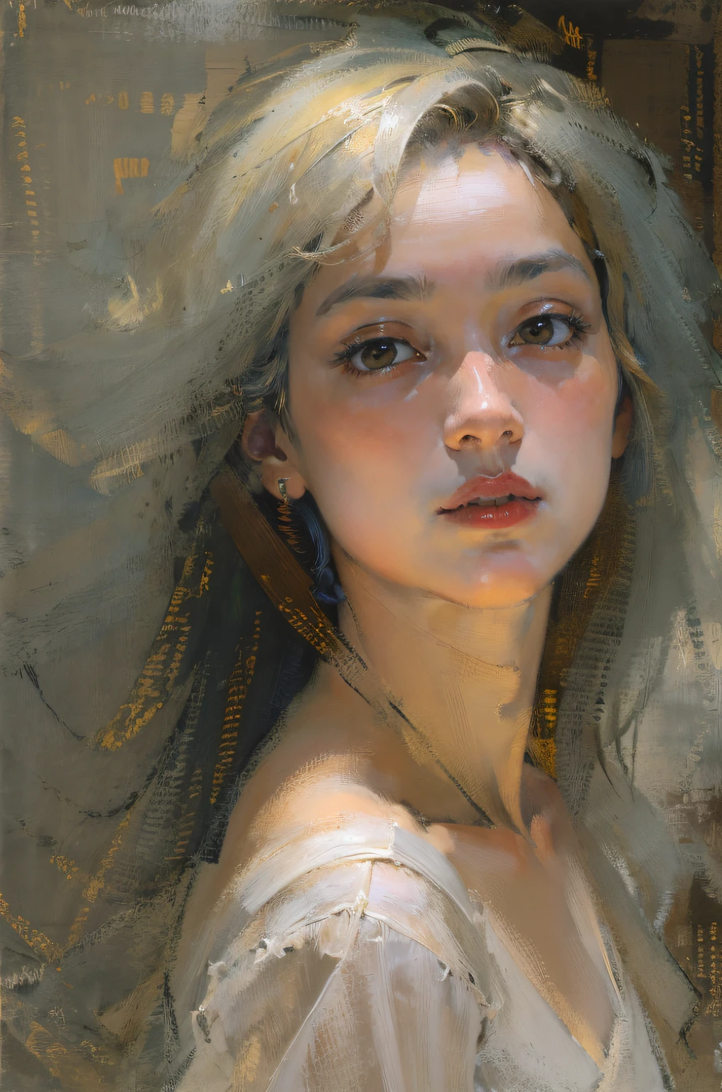 (Best quality,actual:1.37),Renaissance Minimalist Oil Painting,beuaty girl,詳細な目,Subtle color palette,Meticulous,Wonderful atmosphere,Glowing light,Soft light and shadow,vivid emotional descriptions,Timeless elegance,Meticulous attention to detail,Delicate and exquisite texture,Harmonious composition,Understated beauty,Classic art,serene environment,A unique perspective.