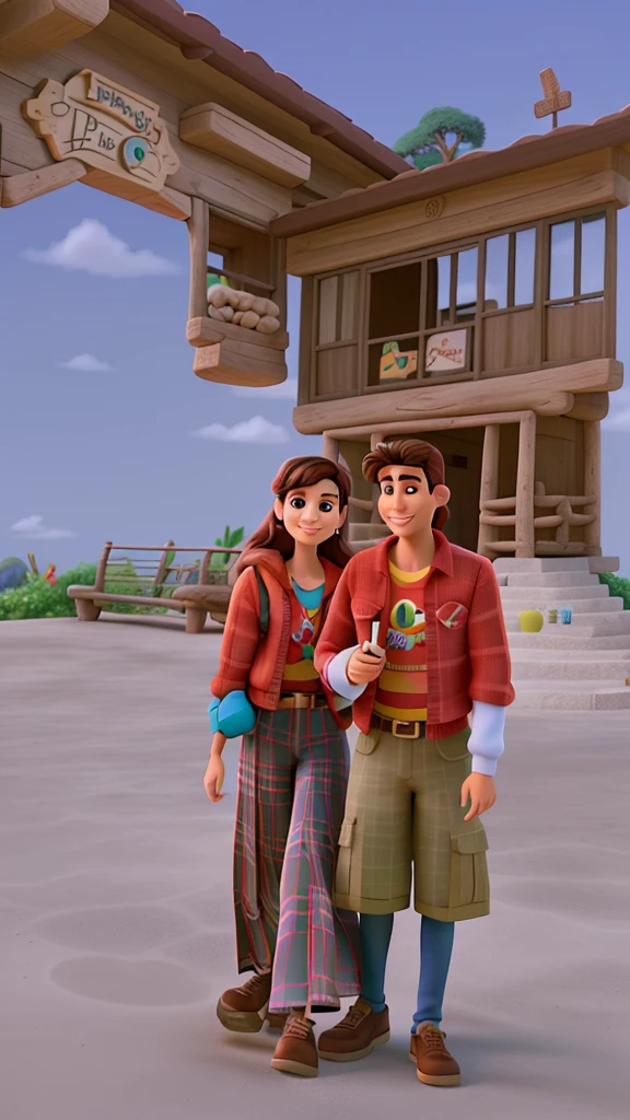 um casal estilo disney pixar, alta qualidade, melhor qualidade. Fundo parque