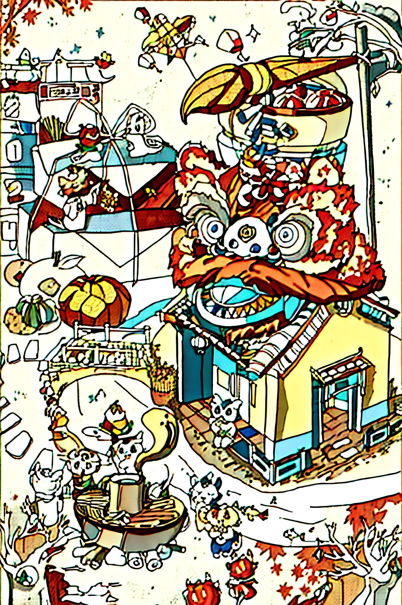 Line drawings are in color,Autumn,Wang Jinhuang