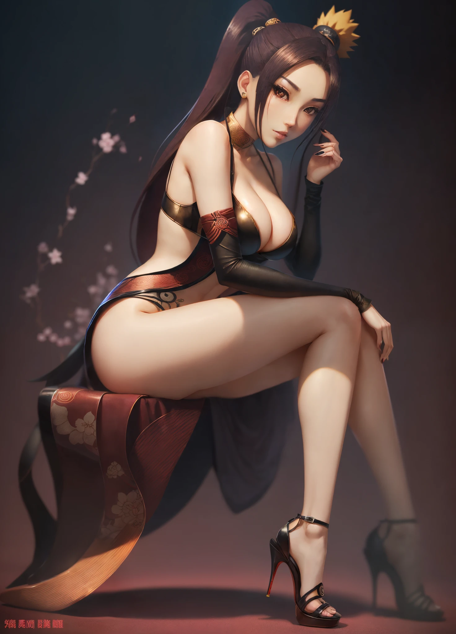 An Oriental beauty with a bony figure, long legs, and high heels, wearing sexy and revealing shoes, she a Naruto --auto --s2
