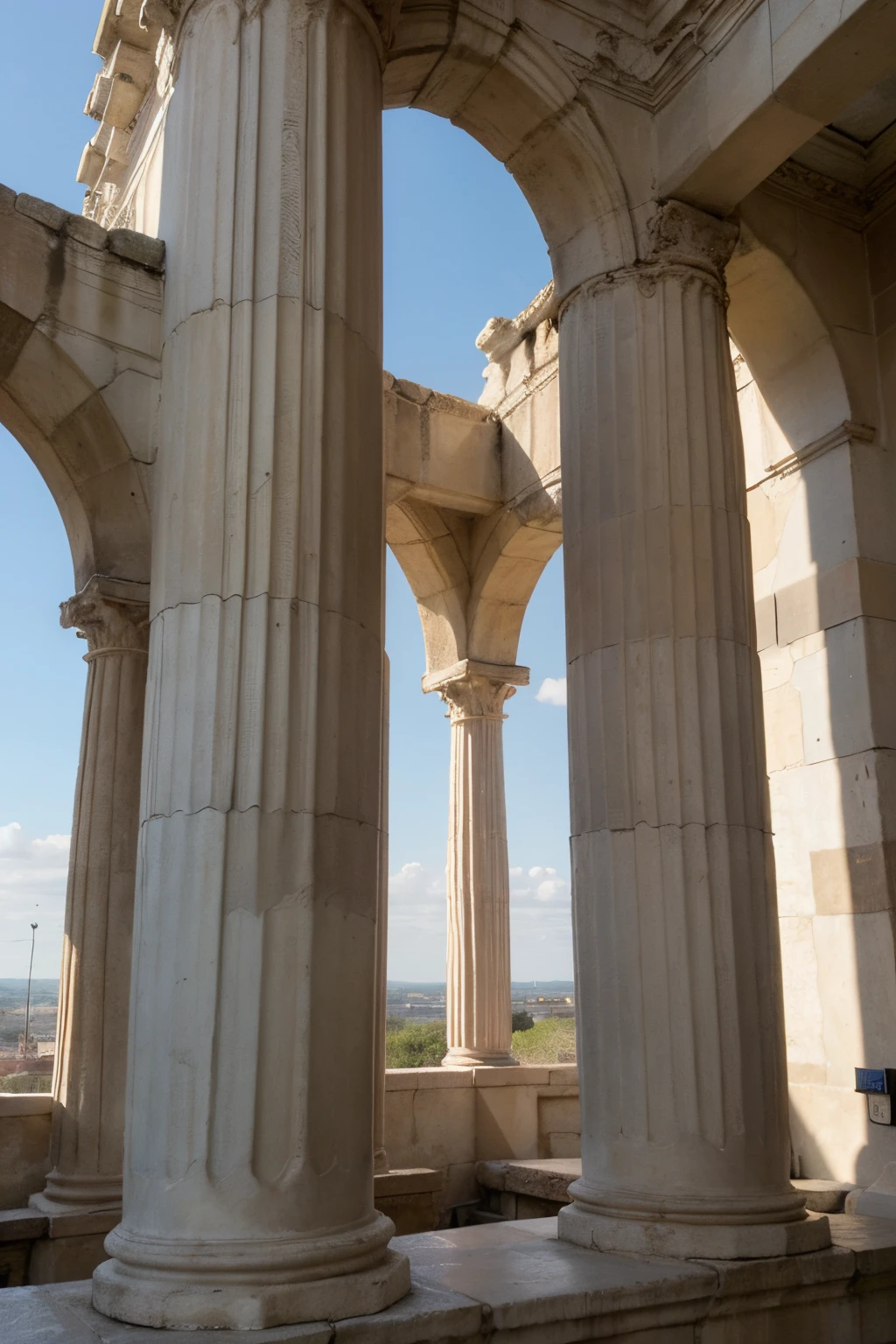 ((best quality)), ((masterpiece)), (detailed), 2 old columns and behind it will be a church window showing the sky that it will start being dark