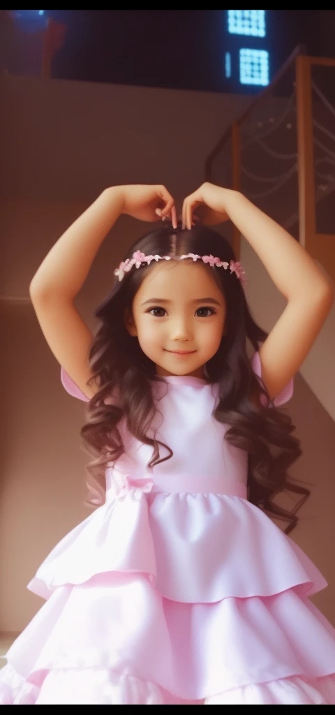 there a young girl in a pink dress posing for a picture, of an beautiful angel girl, ruan cute vtuber, beautiful cute, cute beautiful, cute and lovely, very cute and childlike, cute young girl, music video, she dancing, hana alisa omer, she dancing. realistic, , girl in white dress dancing