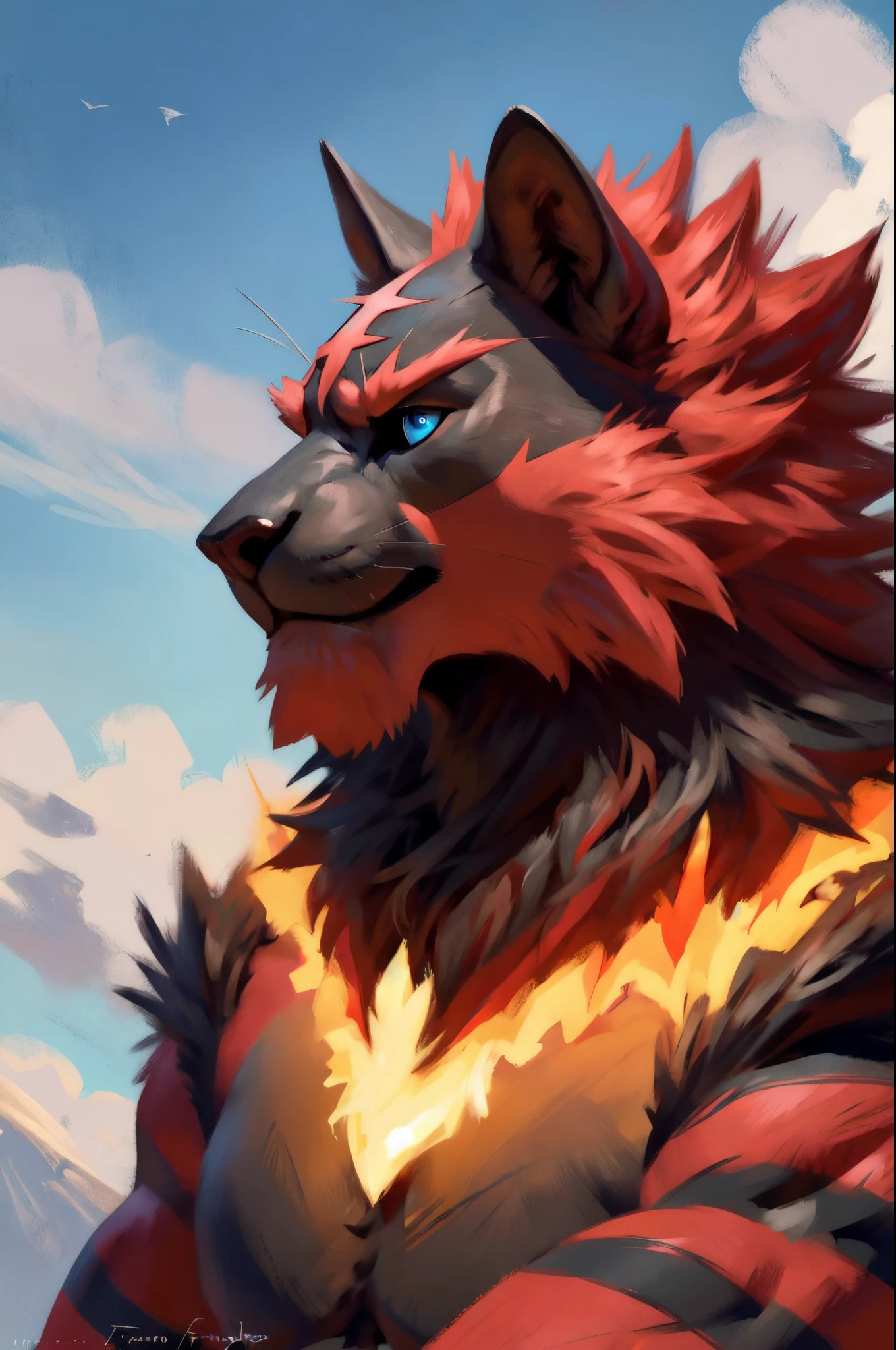 anthro lion:1 head slim. (close-up):2, 4k, high resolution, best quality disney:1.4, digital drawing,  perfect colors, perfect shadows, perfect lighting, posted on e621, furry body, anthro incineroar:1.4, solo, male, , masculine inteligent:1 twenties:1, (slim, fit:0.8), correct anatomy, (black long lion mane):1.8 (cartoon fur, detailed fur, epic, masterpiece:1.2), (background, clear sky), sexy shadowy takemoto arashi, by Taran Fiddler), (detailed blue eyes:1.2)