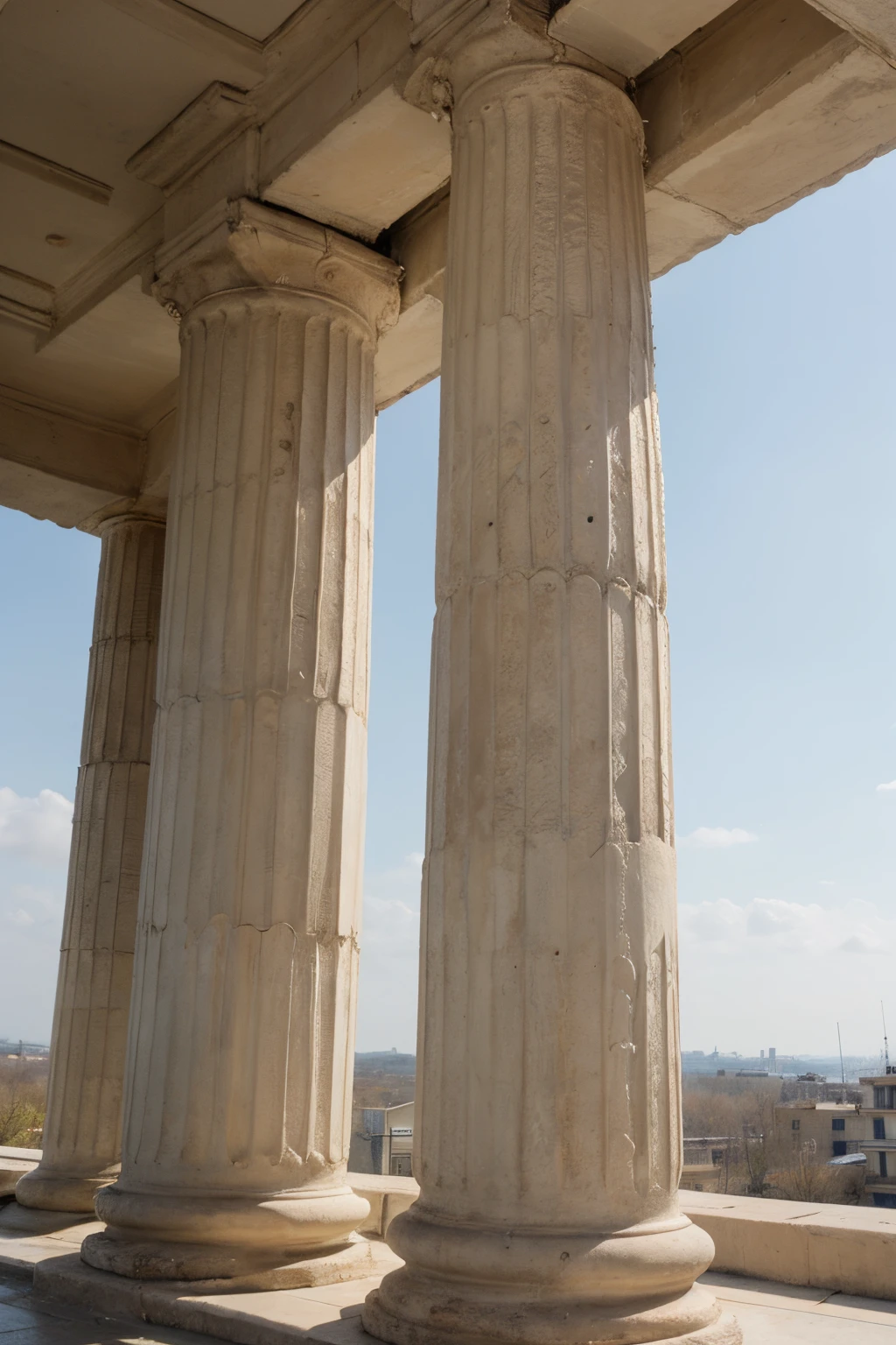 ((best quality)), ((masterpiece)), (detailed), 2 old columns and behind it will be a window showing the sky that it will start being dark