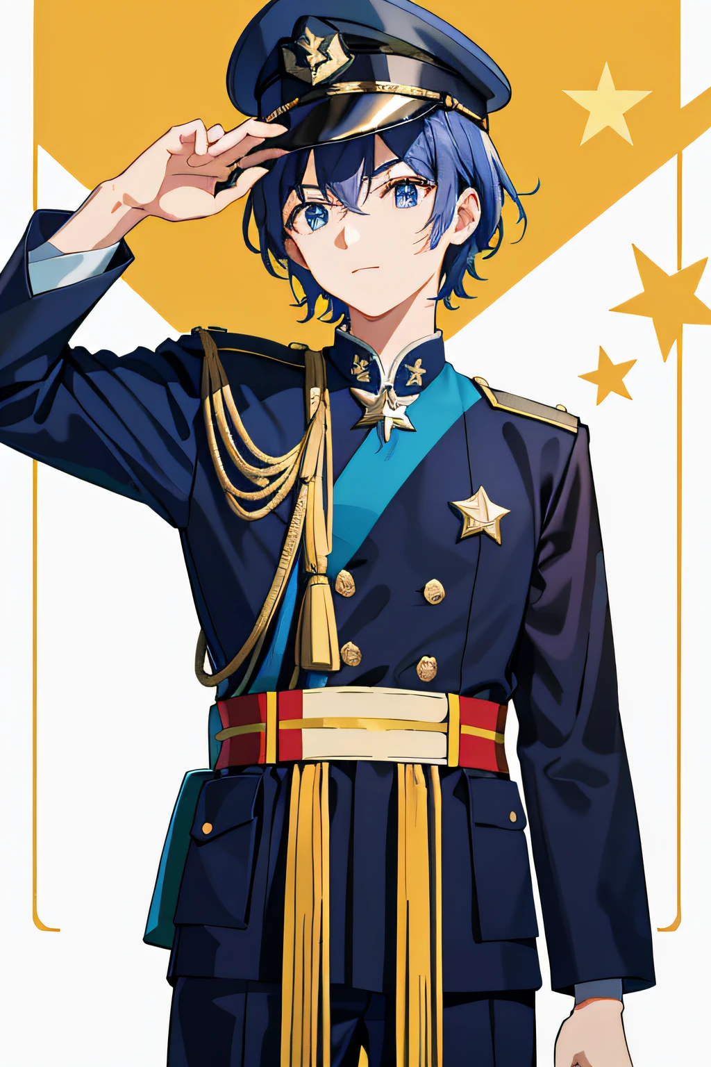 16K resolution，male people，Chinese Air Force，2021 style air force clothing，The sun-exposed straps feature two horizontal bars and a star，Stand on a high platform，Wearing a military cap，Shiny August 1st badge hanging on it，Looking sideways ahead，Handsome face。