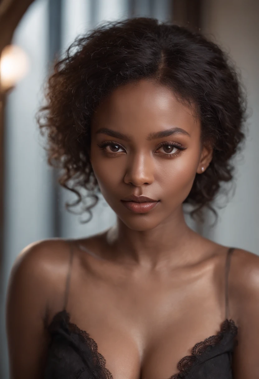 African black woman with big breast posing, full mouth, strapless blouse, ripped jeans, beautiful beautiful woman, jaw-dropping beauty, beautiful woman, with afro, beautiful and detailed body and face, curly afro, curly hair, beauty of jaw-dropping, beautiful city black woman only, Instagram model, gorgeous female, stunning beauty, seductive lady, Good model, very dark skin, photo of a beautiful woman, sexy and perverted, skinny, short, beautiful and natural small breasts, straight black hair, sweaty wet sexy open blouse, unbuttoned blouse, Maximum sharpness, black eyes, natural, dark lipstick, dark makeup, eye shadow and eyeliner, , White peasant blouse with open buttons, black peasant skirt, cleavage, thick legs))) (((abstract beauty, near perfection, pure form, dynamic pose, ethereal background, (deep dark shadows), (Cool Cinematic Lighting), night scene, night setting, conceptual art by Greg Rutkowski and John William Waterhouse and Alphonse Mucha, stunning details, intricate details, 8K post-production, high resolution, super details, trending on ArtStation, sharp focus, f/1.8 depth of field, studio photos, (((Looking at camera)) ).