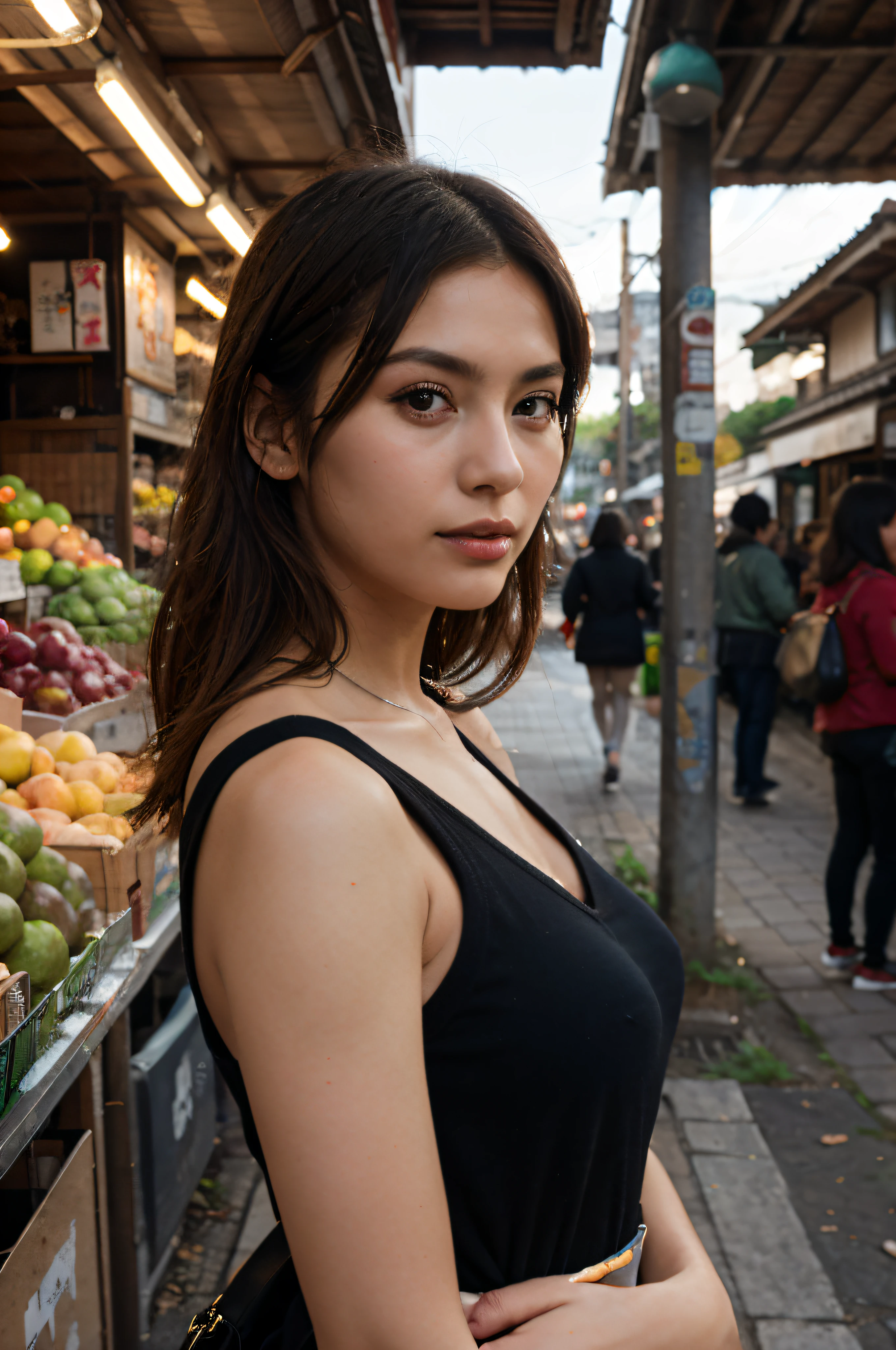 front, front, outdoor, Fashionable fruit market, unparalleled, environment, nobody, single location, Japanese comics, landscape, horizontal view