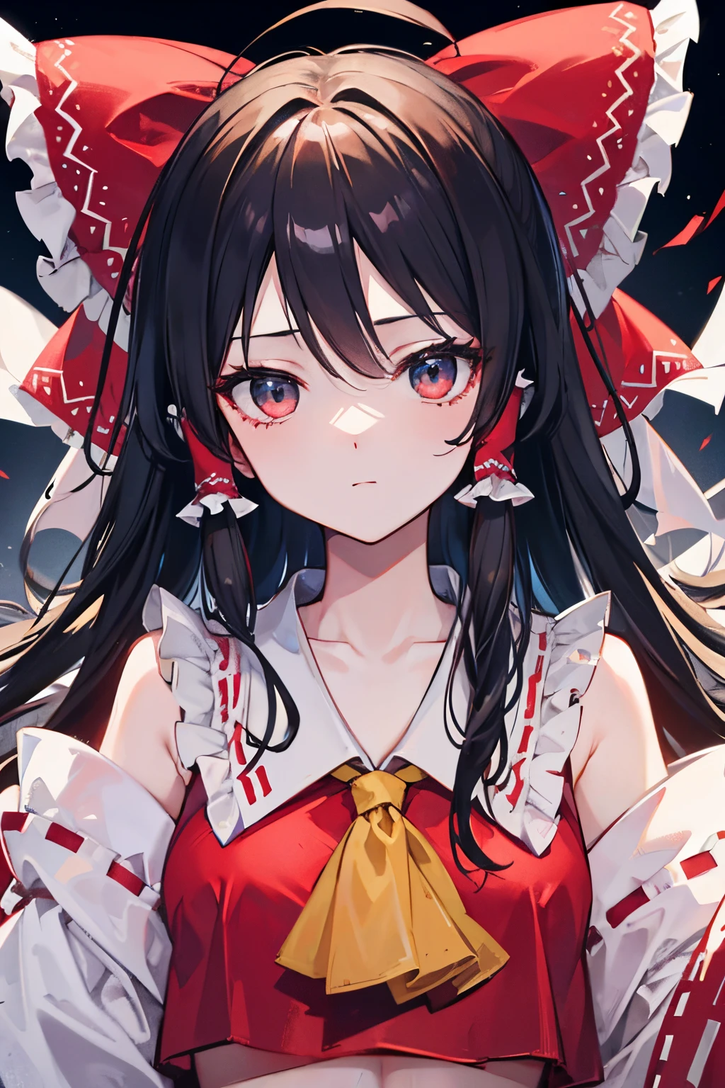Hakurei Reimu,black clouds,end of the world,Eyes glow,dark