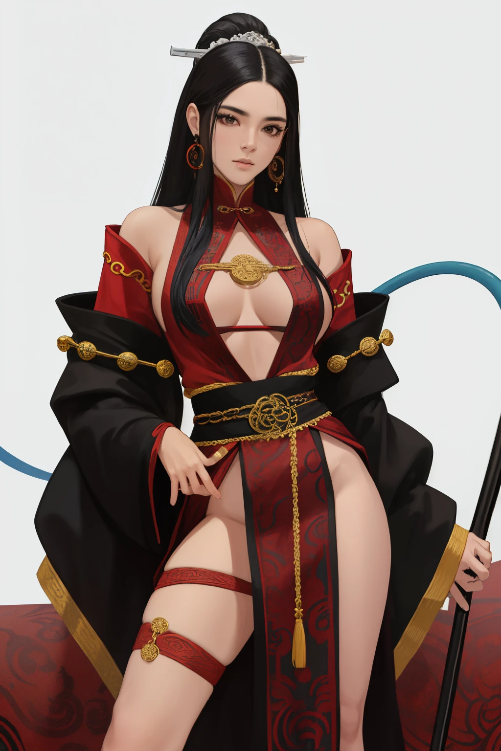 NSFW, obra-prima, melhor qualidade, ultra-hdetalhado, semi-realista, detailedfacialfeatures, 1 mulher,deidade marcial,Mulher usando roupa ancestral hunfa wuxia,princesa serpente,Villain,cabelos longos da cor negros,olhos negros fascinantes,seios grandes,muito bonita,voluptuosa mulher,sexy,maliciosa,poderosa,standing on top of an serpente grande holding a whip in his left hand,altiva.
Preparando