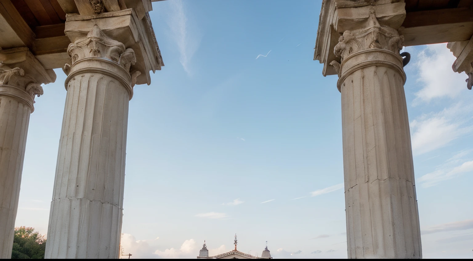 ((best quality)), ((masterpiece)), (detailed), 2 old columns and behind it will be a window showing the sky that it will start being dark