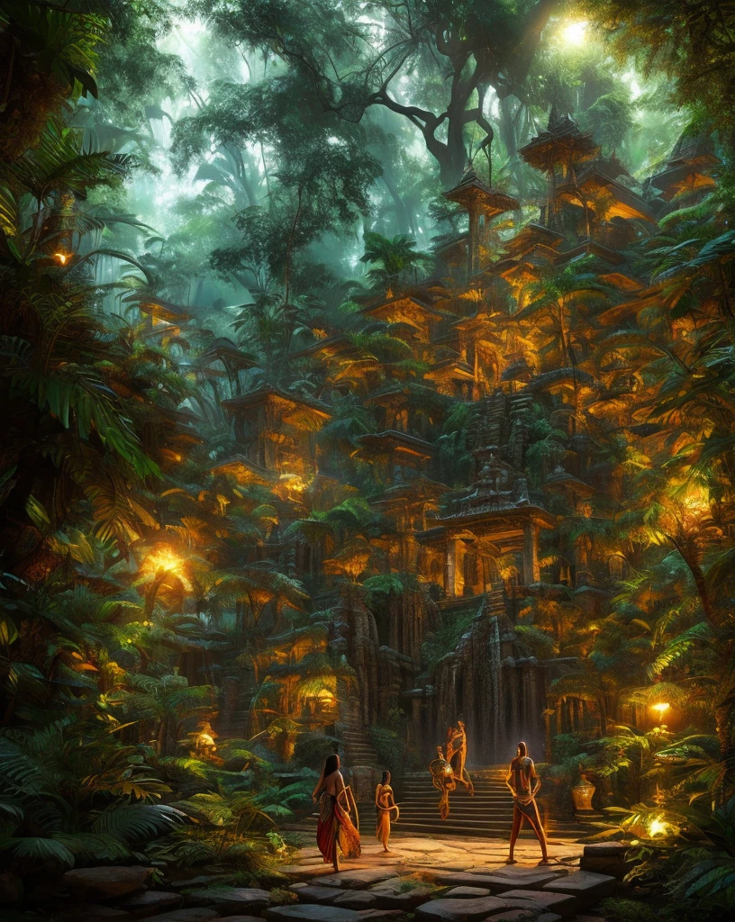 Perspective image, Alex Horley style art, full body, Brazilian Indian, indigenous Brazilian using psychic ability, concentrated cereno, fingers on temples, glowing eyes, transcendental psychedelic, Amazon rainforest scene, 4k image.