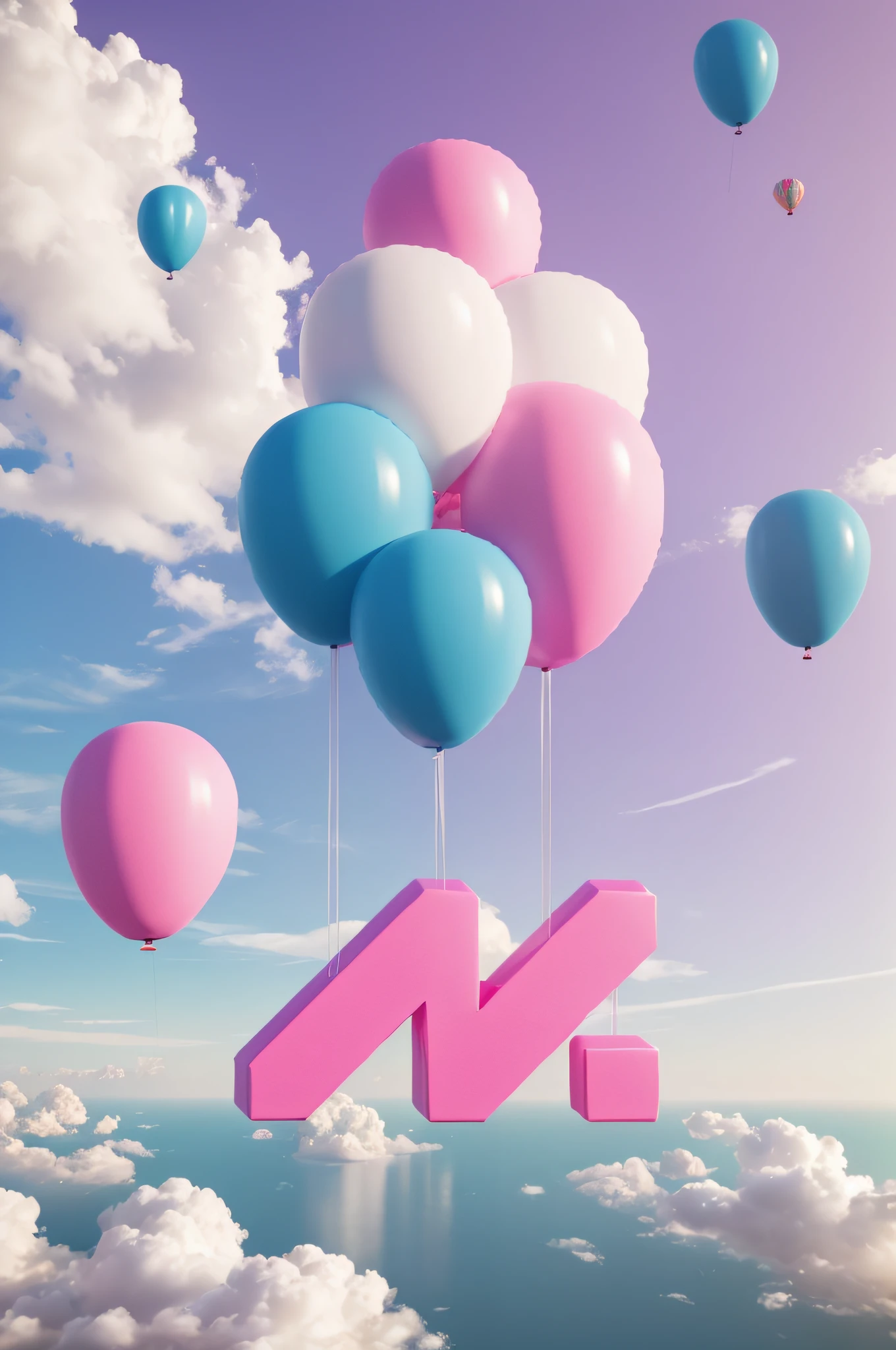 Inflatable, Balloon flowers, pink big breasts, Barbie powder, Inflatable balloons, clay, clouds,sky sky,c4d, plethora of colors, Summer colors, Color conflicts, Peculiar angle