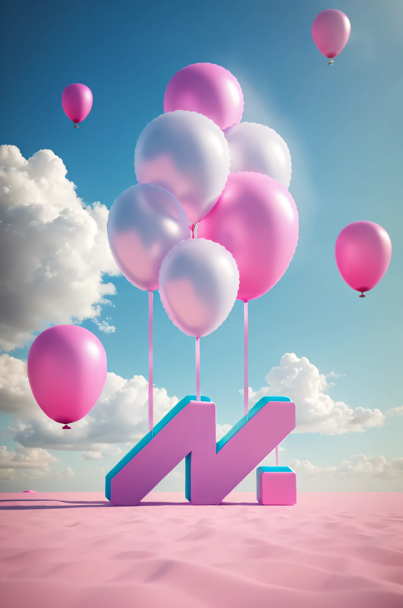 Inflatable, Balloon flowers, pink big breasts, Barbie powder, Inflatable balloons, clay, clouds,sky sky,c4d, plethora of colors, Summer colors, Color conflicts, Peculiar angle