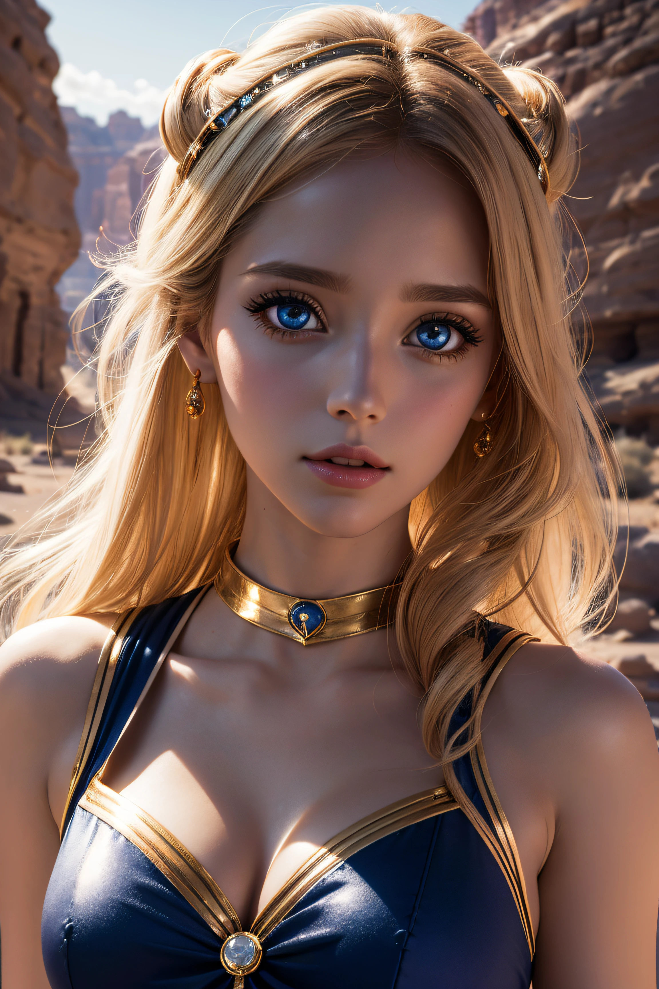 Jessica Rothe, wearing sailor moon costume sexy clothes. professionally retouched, soft lighting, realistic, smooth face, perfect eyes, sharp focus on eyes, 8 k, high definition, insanely detailed, intricate, elegant. in a The rock city of Petra background.
