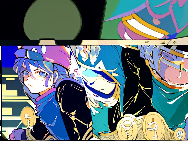 supreme， green down jacket，lime color hair，pink eyes，Standing on your feet，submachine gun，Detailed Genshin graphics，anime character design，anime concept art，pretty anime character design，anime character reference sheet，[Character design]，1girl in, ((Character information)、(Chara Leaf)、pastel dimmed colors, (Yellow color palette.:1.2, Blue:1.2, Pink:1.2), (Blue hair bun and blonde), Short fashionable skirt, Sitting on a throne of sweets and pastries, For example, doughnut, splash, candy, Lollipop, lollipop cane, a cake, cupcake, Cake Pop, Ruffles and lace, polka dot,(Lush pastel dresses), petite girl,Type sheet, Character Sheets, Three types，Shot Full Body，Game Character Design, green color, Green hoodie，