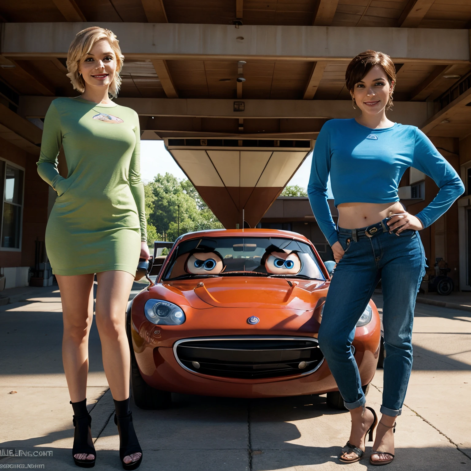 Characters from Pixar’s “Cars” as humans