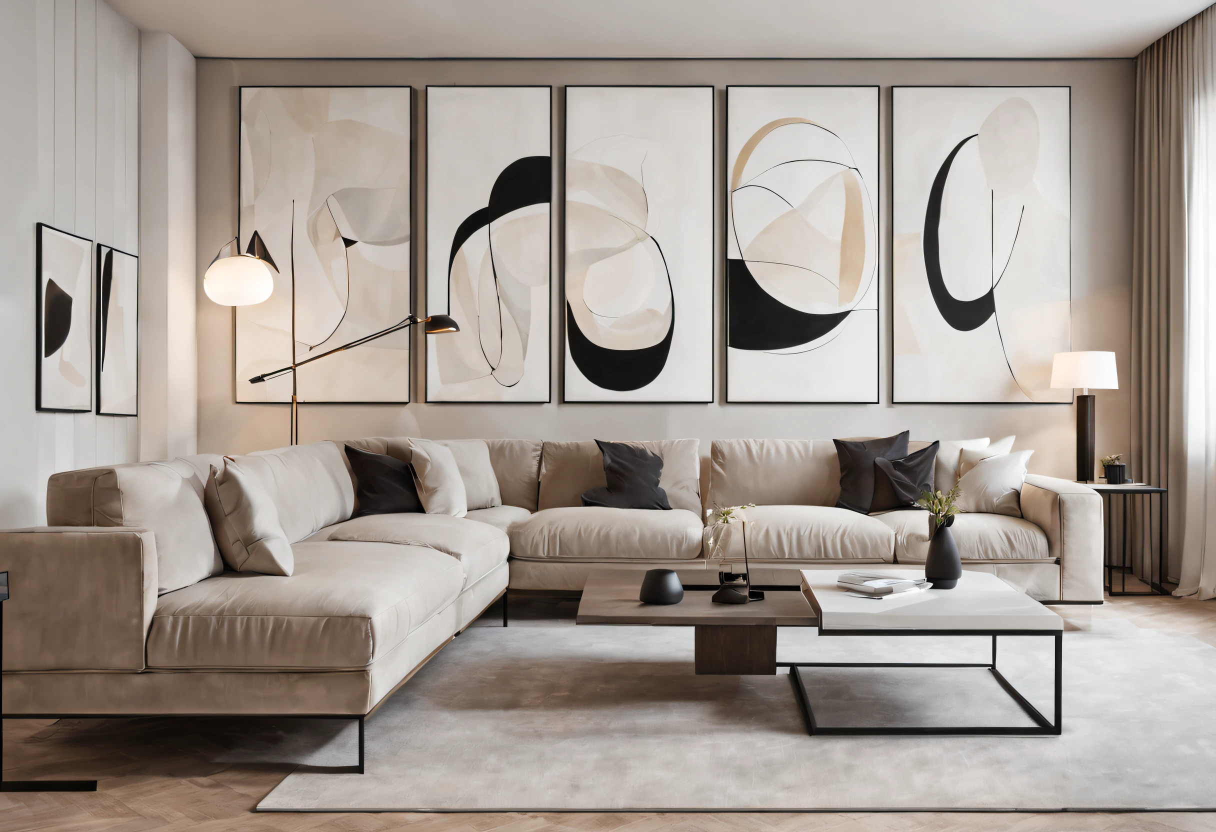 "(best quality, highres),minimalist living room,sleek furniture,neutral color palette,minimalist artwork,contemporary decor,minimalistic lighting,airy atmosphere,uncluttered space,simple lines,monochrome theme,geometric shapes,abstract sculptures"