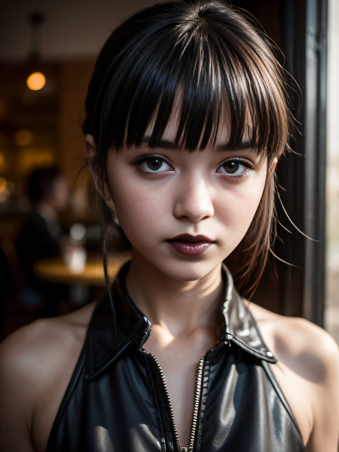 "A young girl walks home from work at a local cafe....... She seems completely invisible, Her eyes are tired, she's tired of torture, bruises under the eyes. I feel tension around her. Her black lipstick and long bangs hint at shameful masochism, which she is capable of.'I am not hiding."