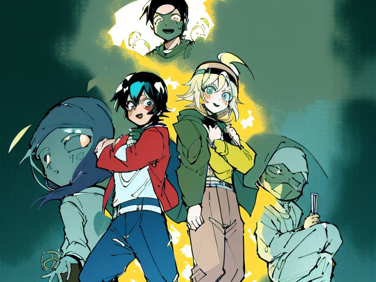 supreme, green down jacket,lime color hair,pink eyes,Standing on your feet,submachine gun,Detailed Genshin graphics,1girl in,